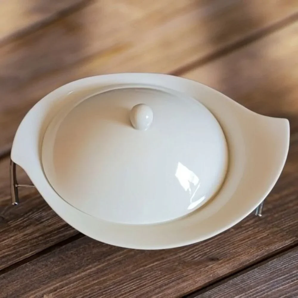 Godinger natura serving bowl/warmer with metal rack